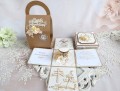 komunijny exploding box w torebce z tekturkowym kielichem 3D i kieszonką na prezent pieniężny,  w kolorach: craft, brązowy, kremowy, ivory, beżowy