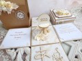 komunijny exploding box w torebce z tekturkowym kielichem 3D i kieszonką na prezent pieniężny,  w kolorach: craft, brązowy, kremowy, ivory, beżowy