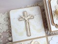 komunijny exploding box w torebce z tekturkowym kielichem 3D i kieszonką na prezent pieniężny,  w kolorach: craft, brązowy, kremowy, ivory, beżowy