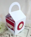 ślubny exploding box w torebce, wewnątrz pudełko na pieniądze i ozdobny tort, kolory: biały, ivory, czerwony, beżowy