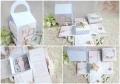exploding box na chrzest w torebce z aniołkiem w kolorach: biały, ivory, różowy, zielony