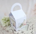 Ślubny exploding box w torebce. Na środku altanka 3D, na jednej ściance kieszonka na pieniądze, kolory: biały, ecru, kremowy, beżowy, zielony, rózowy, szary, srebrny